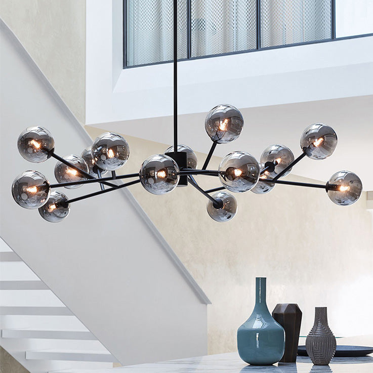 15-Light Linear Glass Globe Fixture for Dining Tables & Islands 44 in Wide Adjustable Dimmable G9 Ceiling Light | Thomler