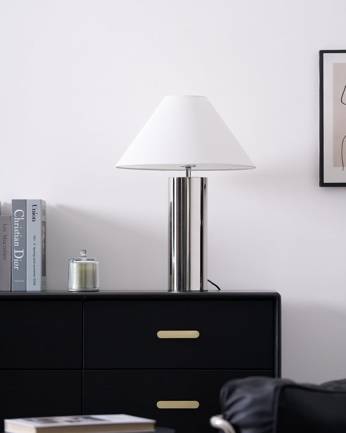 Nachttischlampe mit Stoffschirm und Metallsockel, 40 cm, weiße Leselampe für Nachttische, Schreibtische, Home Office, Schlafzimmer | Thomler
