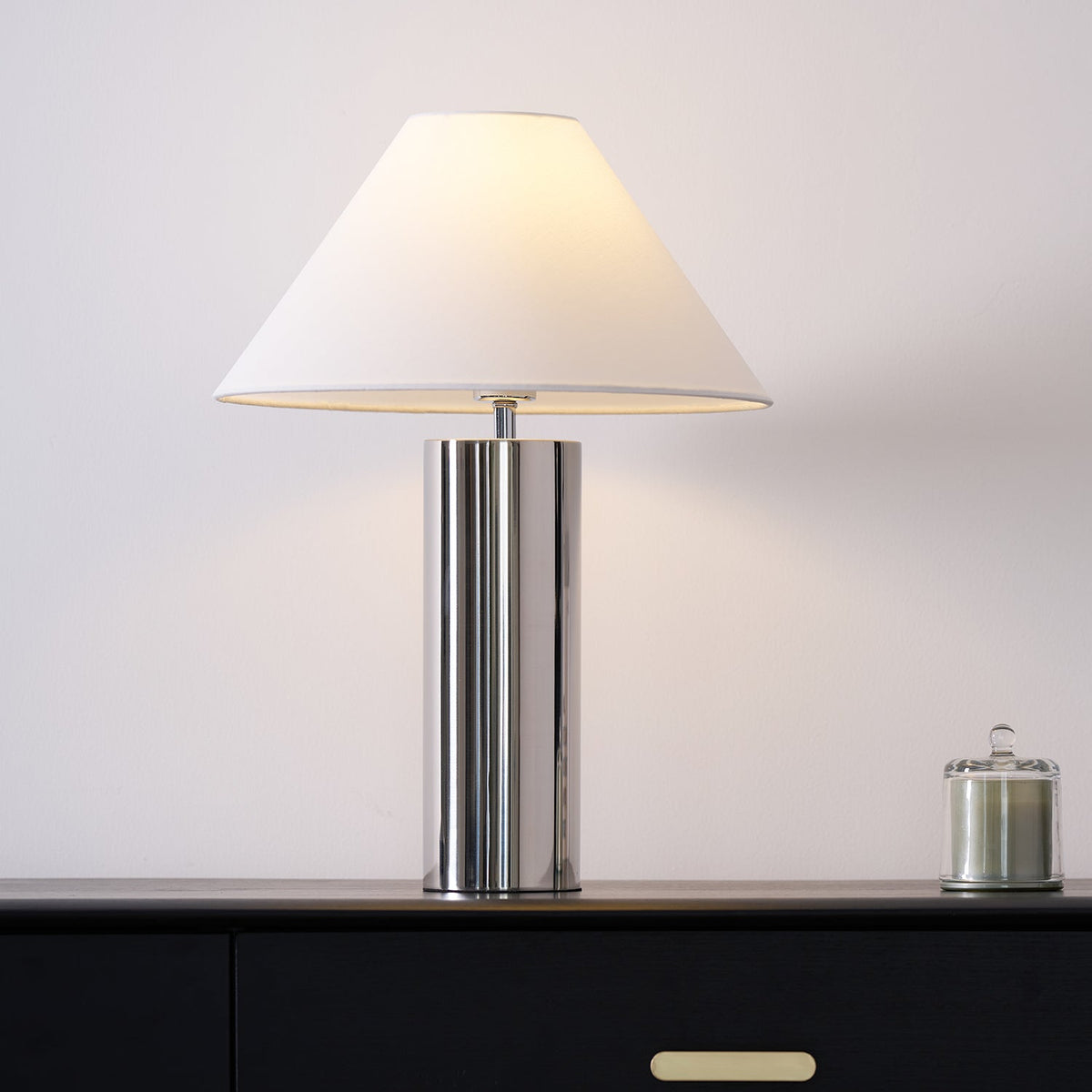 Nachttischlampe mit Stoffschirm und Metallsockel, 40 cm, weiße Leselampe für Nachttische, Schreibtische, Home Office, Schlafzimmer | Thomler