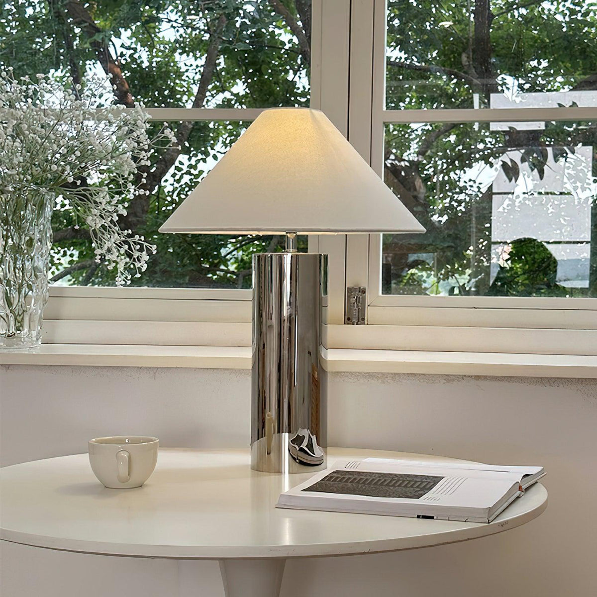 Fabric Shade Bedside Lamp with Metal Base 16-Inch White Reading Light for Nightstands Desks Home Office Bedroom | Thomler