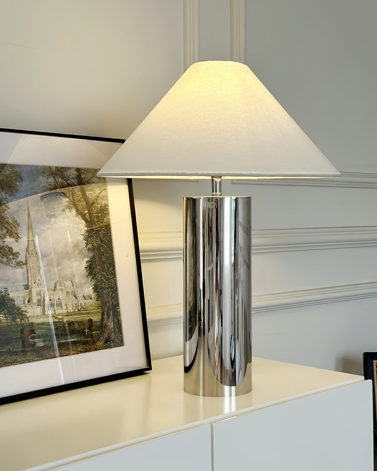 Nachttischlampe mit Stoffschirm und Metallsockel, 40 cm, weiße Leselampe für Nachttische, Schreibtische, Home Office, Schlafzimmer | Thomler