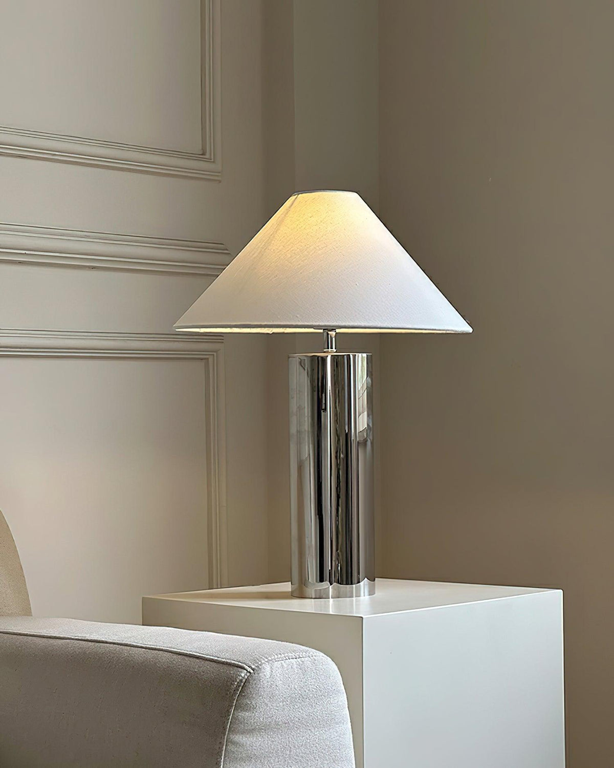 Nachttischlampe mit Stoffschirm und Metallsockel, 40 cm, weiße Leselampe für Nachttische, Schreibtische, Home Office, Schlafzimmer | Thomler