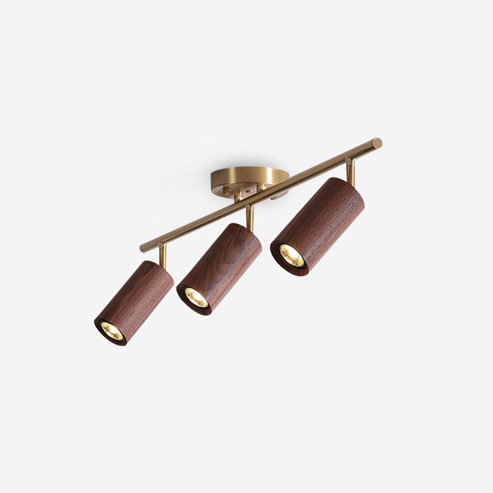 Pivoting Rail Ceiling Light Fixture with Walnut & Brass in Gold — Directional Spotlight Bar for Kitchens, Dens & Entryways — E26 Socket Spot | Thomler