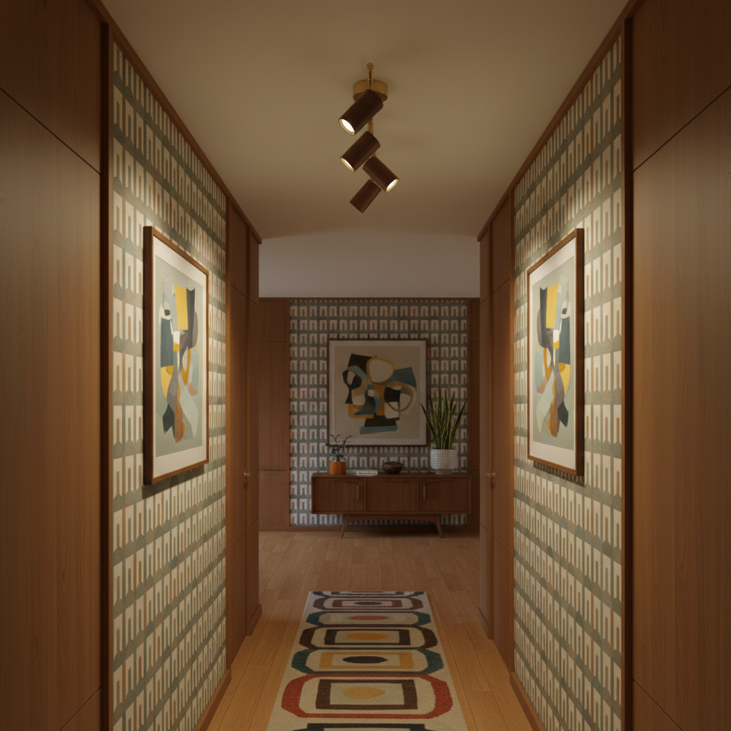 Pivoting Rail Ceiling Light Fixture with Walnut & Brass in Gold — Directional Spotlight Bar for Kitchens, Dens & Entryways — E26 Socket Spot | Thomler