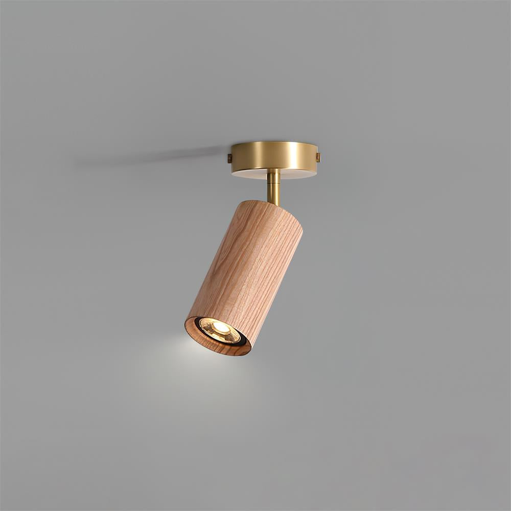 Pivoting Rail Ceiling Light Fixture with Walnut & Brass in Gold — Directional Spotlight Bar for Kitchens, Dens & Entryways — E26 Socket Spot | Thomler