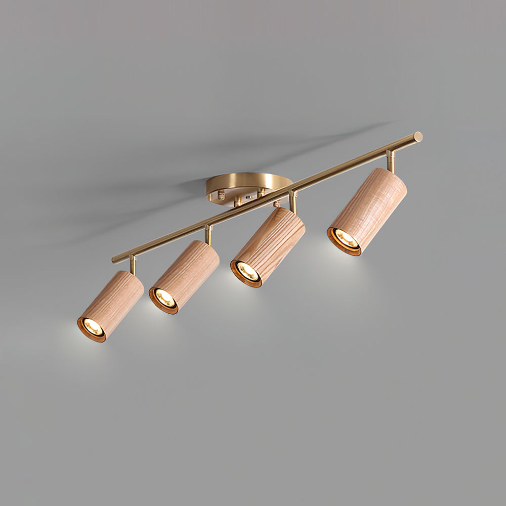 Pivoting Rail Ceiling Light Fixture with Walnut & Brass in Gold — Directional Spotlight Bar for Kitchens, Dens & Entryways — E26 Socket Spot | Thomler