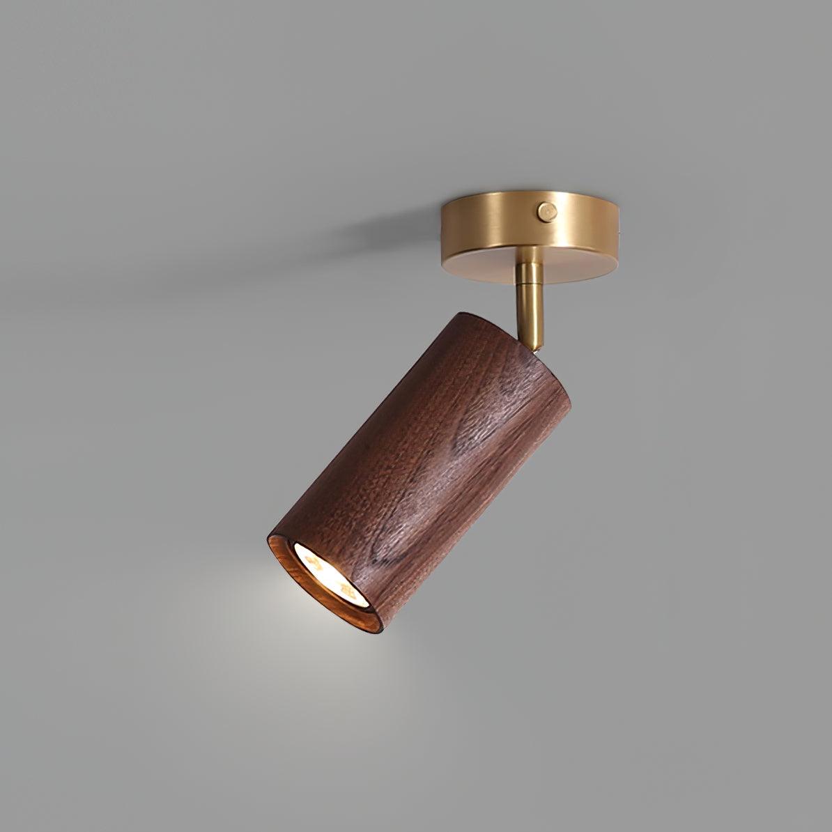 Pivoting Rail Ceiling Light Fixture with Walnut & Brass in Gold — Directional Spotlight Bar for Kitchens, Dens & Entryways — E26 Socket Spot | Thomler