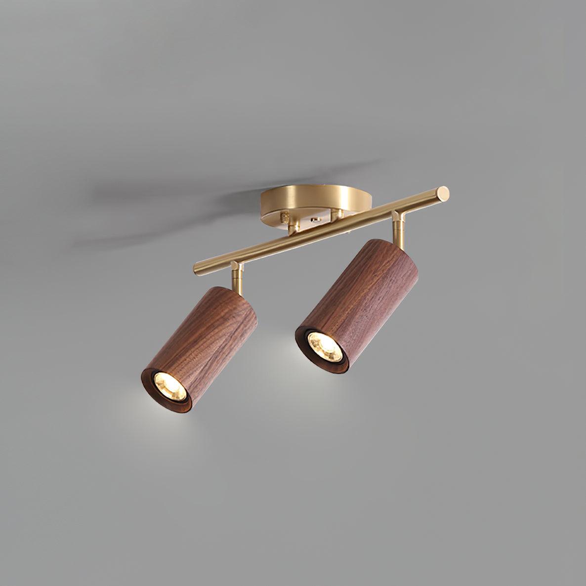 Pivoting Rail Ceiling Light Fixture with Walnut & Brass in Gold — Directional Spotlight Bar for Kitchens, Dens & Entryways — E26 Socket Spot | Thomler
