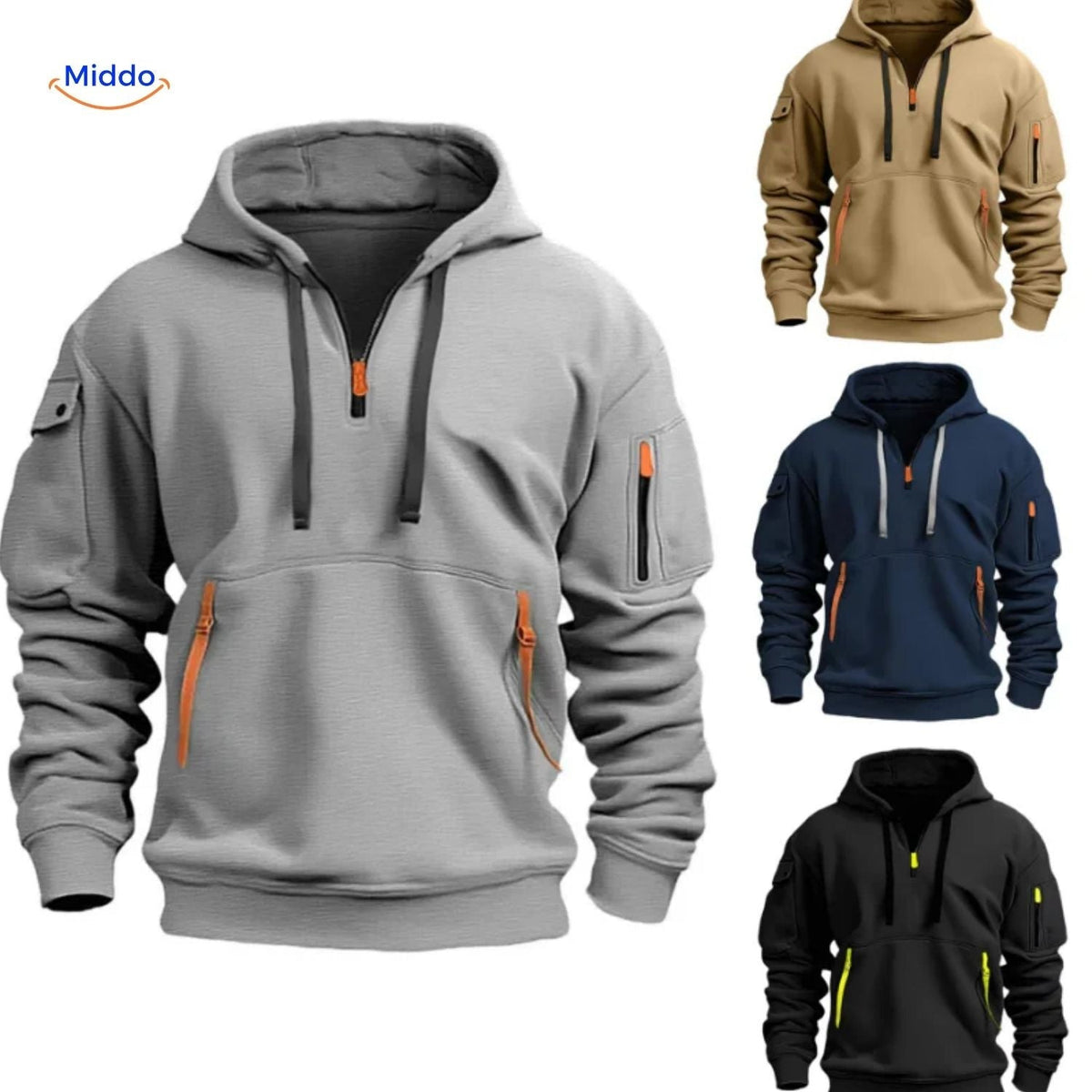 Men's Zip-Up Hoodie with Pockets – Soft Cotton-Poly Blend Casual Sweatshirt