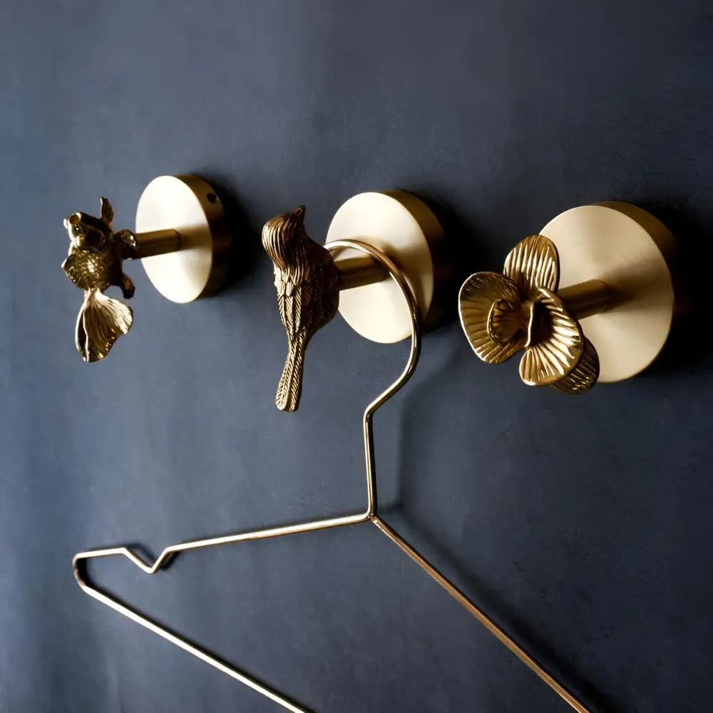 Solid Brass Animal Wall Hook Gold Finish for Coats Hats Bags – Bird Deer Dragonfly Flower Goldfish Rose Decorative Hardware Entryway Bedroom | Thomler