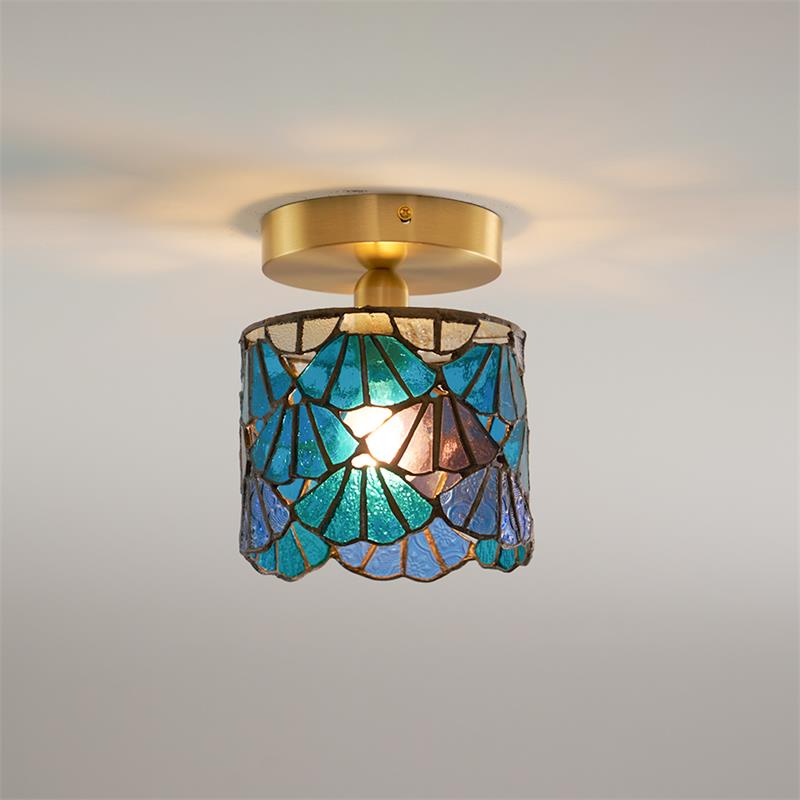 Flush Mount Glass Shade Ceiling Fixture 5 inch Brass Finish for Bathroom Bedroom Hallway Warm Ambient Lighting Vintage Style Decorative Home | Thomler