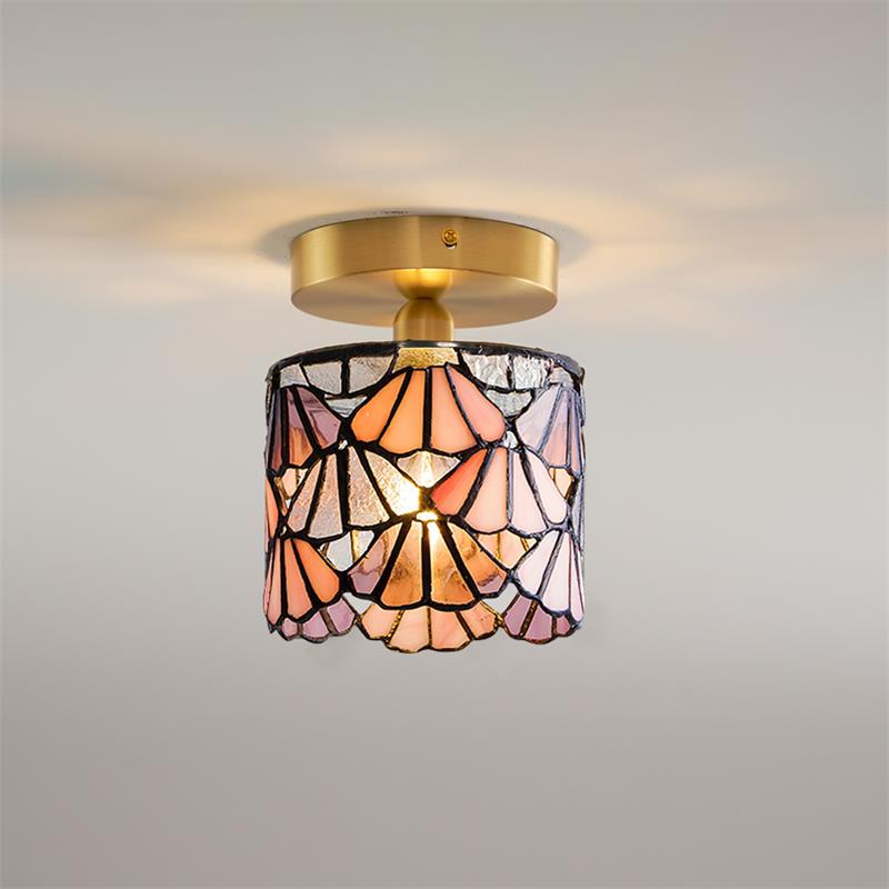 Flush Mount Glass Shade Ceiling Fixture 5 inch Brass Finish for Bathroom Bedroom Hallway Warm Ambient Lighting Vintage Style Decorative Home | Thomler