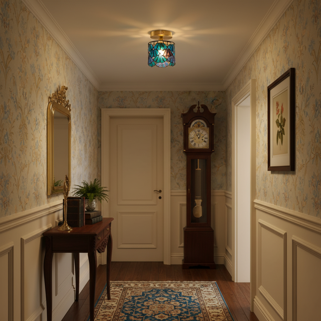 Flush Mount Glass Shade Ceiling Fixture 5 inch Brass Finish for Bathroom Bedroom Hallway Warm Ambient Lighting Vintage Style Decorative Home | Thomler