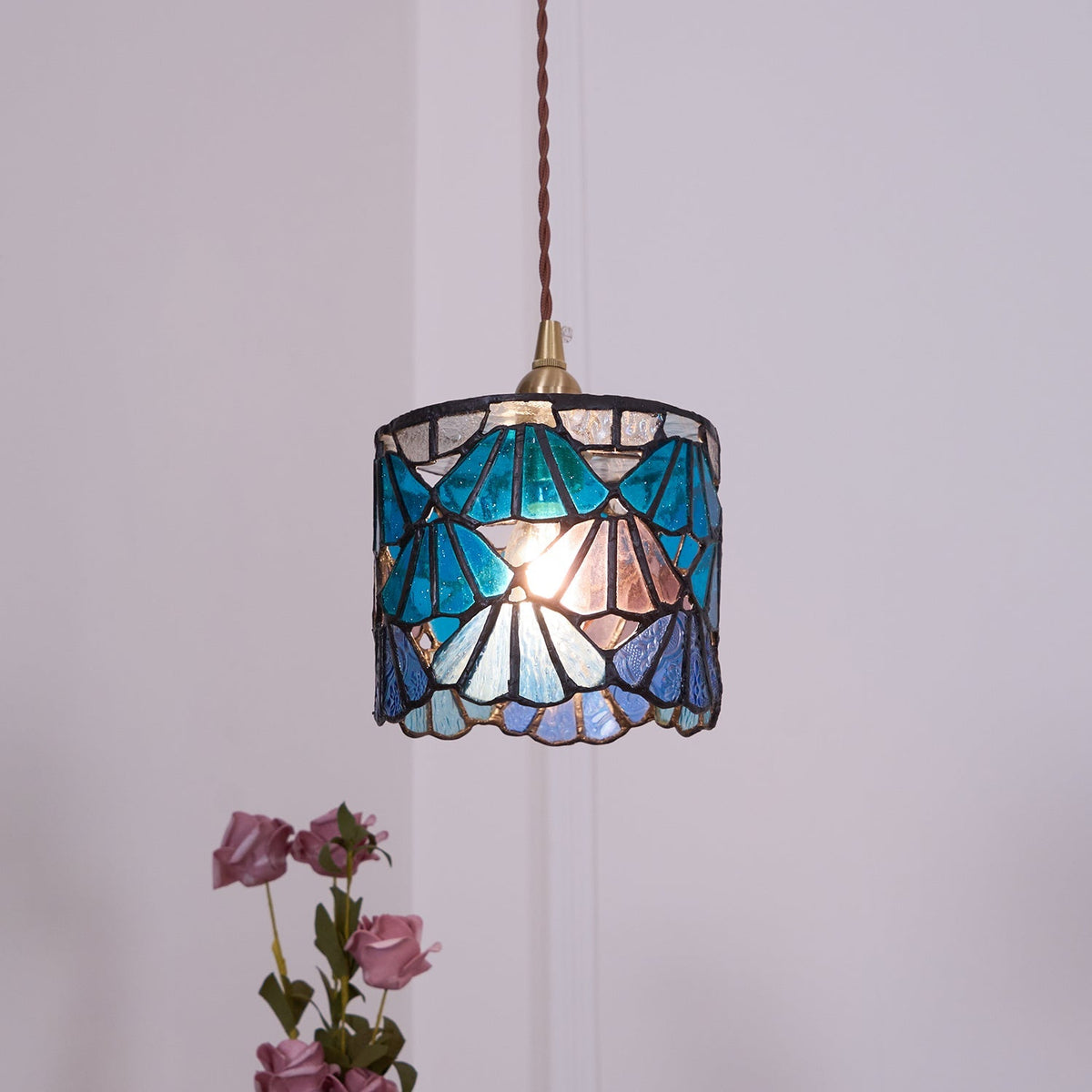 Hanging Ceiling Lamp with Tinted Glass Shade 5.3 Inches for Dining Room, Kitchen Island, Bedroom Decor, Brass Accent Fixture, Adjustable Cor | Thomler