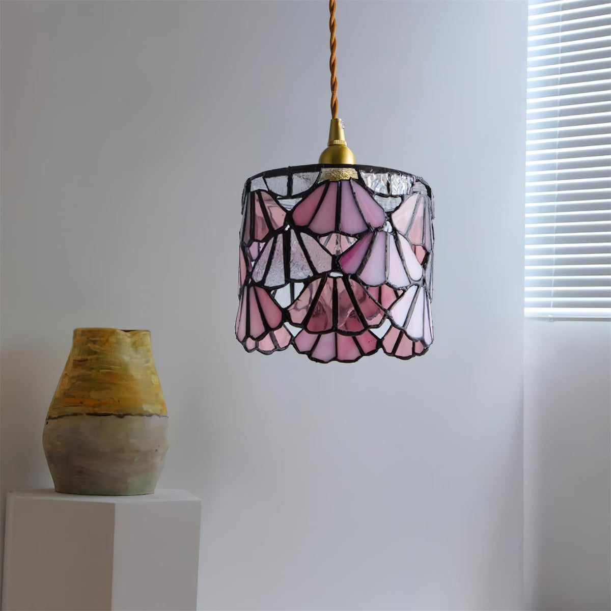 Hanging Ceiling Lamp with Tinted Glass Shade 5.3 Inches for Dining Room, Kitchen Island, Bedroom Decor, Brass Accent Fixture, Adjustable Cor | Thomler