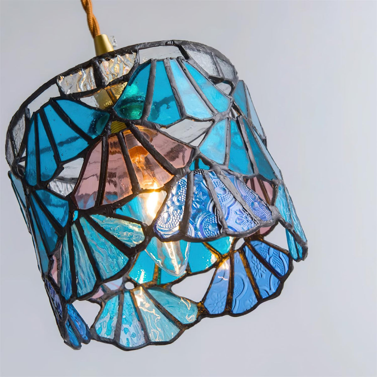 Hanging Ceiling Lamp with Tinted Glass Shade 5.3 Inches for Dining Room, Kitchen Island, Bedroom Decor, Brass Accent Fixture, Adjustable Cor | Thomler