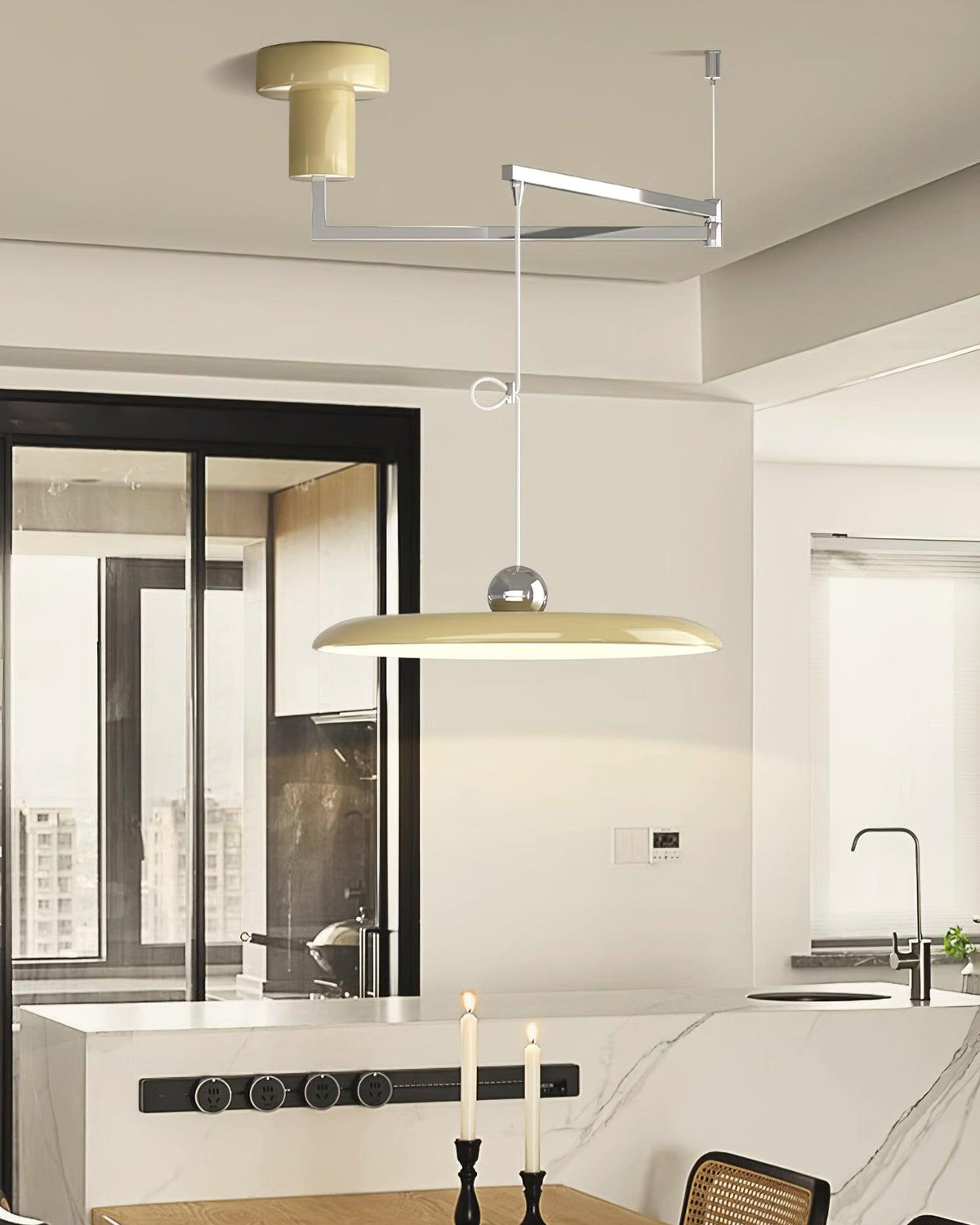 Hangende plafondlamp met acrylplaat, 16 inch, geel, voor kookeiland en eettafel, modern LED-plafondlicht, verstelbaar snoer 59 | Thomler