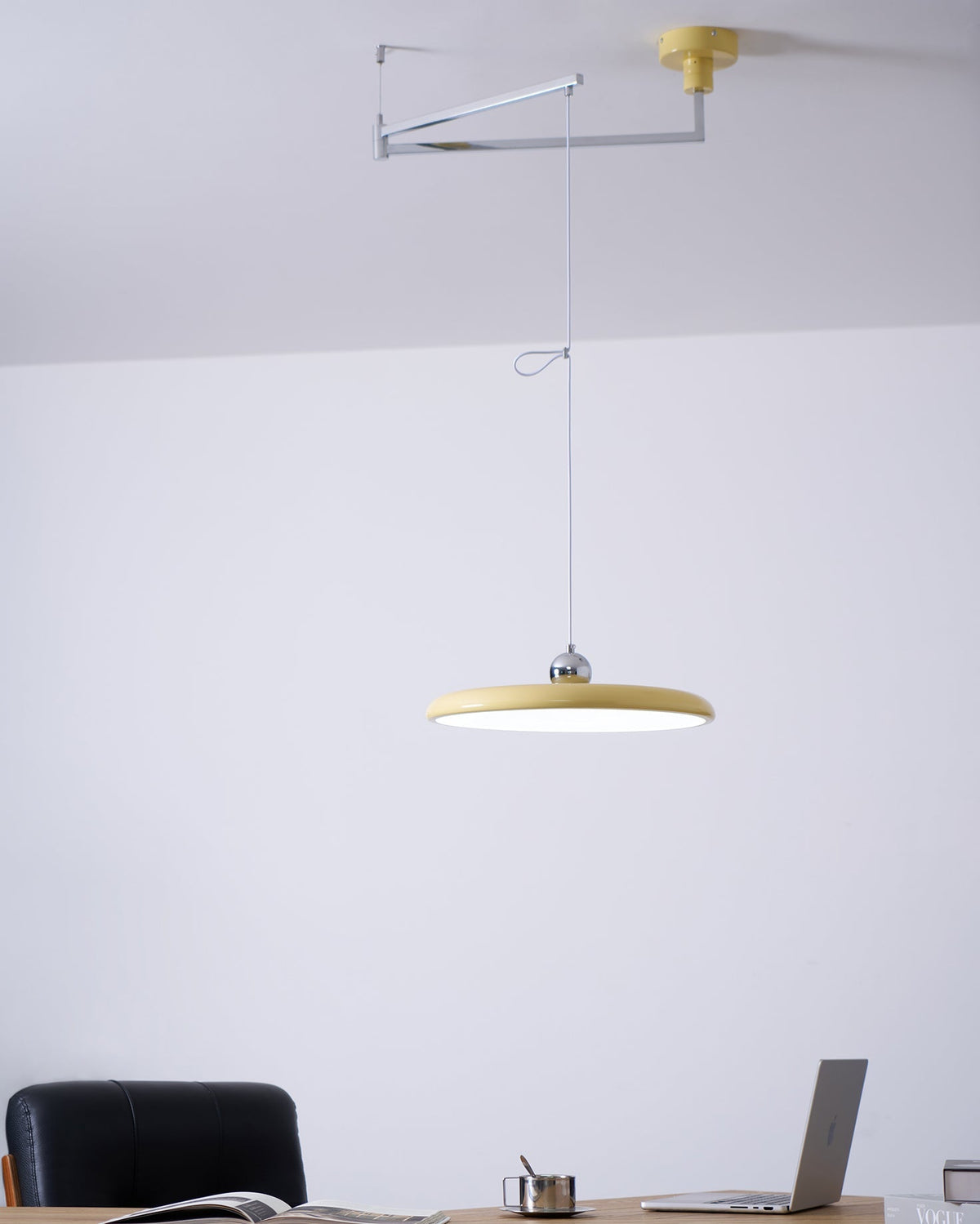 Hangende plafondlamp met acrylplaat, 16 inch, geel, voor kookeiland en eettafel, modern LED-plafondlicht, verstelbaar snoer 59 | Thomler