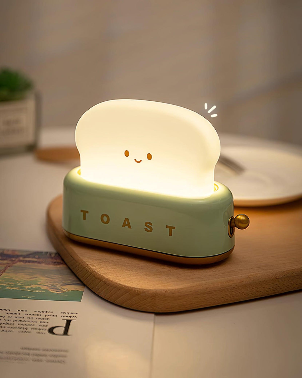 USB-Powered Toaster-Shaped LED Accent Light with Dimmer – 5.3 in Retro Desktop Lamp for Bedroom Nightstand Desk Office Dorm – Warm White Glo | Thomler