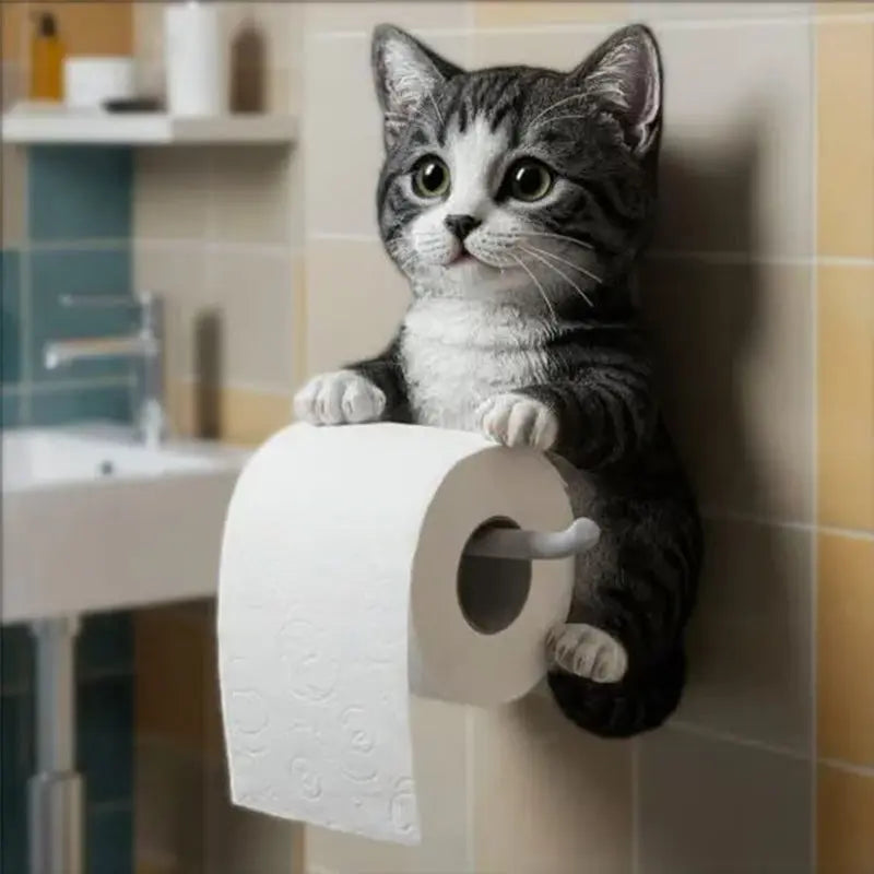 Wandhalterung für Katzen-Toilettenpapier, Tier-Skulptur aus Kunstharz, Aufbewahrungs-Organizer, Gästebad-Deko, verspieltes Katzen-Design, platzsparend