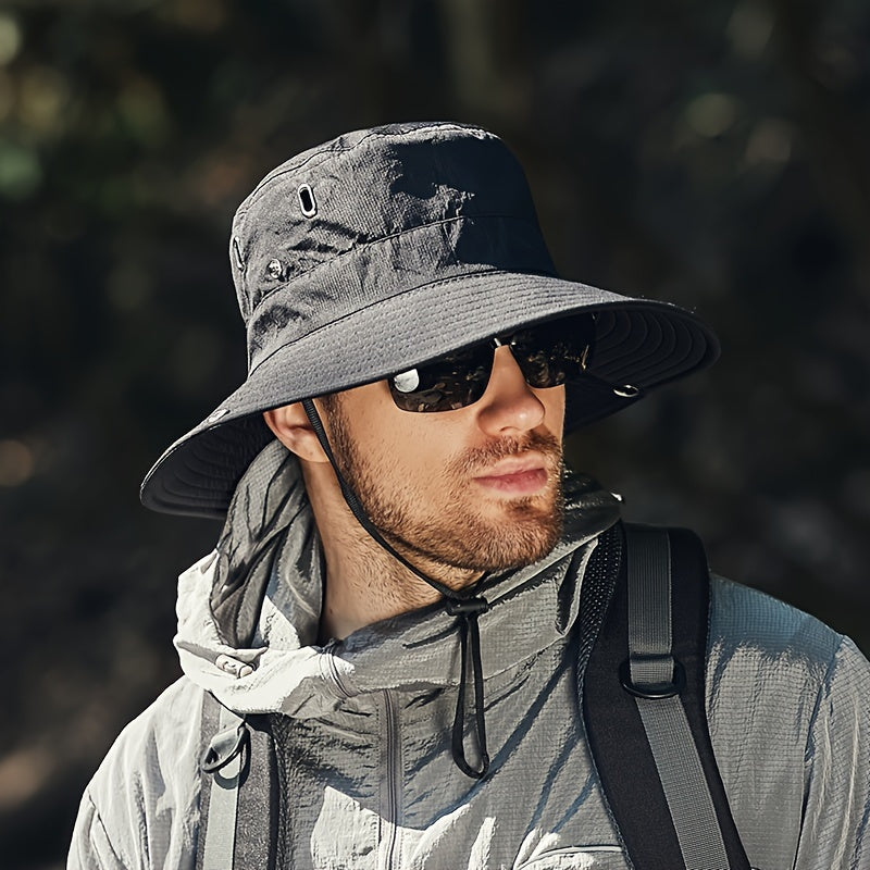 Sonnenhut mit breiter Krempe, verstellbarem Kinnriemen & Mesh-Belüftung zum Wandern, Angeln & für Outdoor-Abenteuer | Thomler