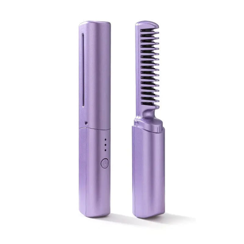 Cordless Hair Straightening Brush with Ceramic Coating & 3 Heat Settings for Travel & On-the-Go Styling | Thomler