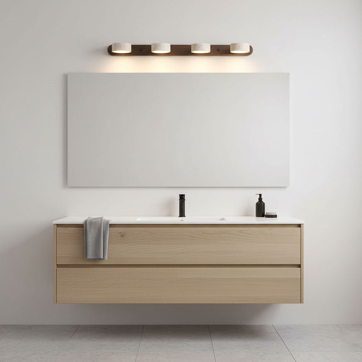 Aplique de pared de piedra natural con LED integrado, lámpara cableada de 2 luces con acento de madera para iluminación ambiental interior en dormitorios, pasillos y salas de estar