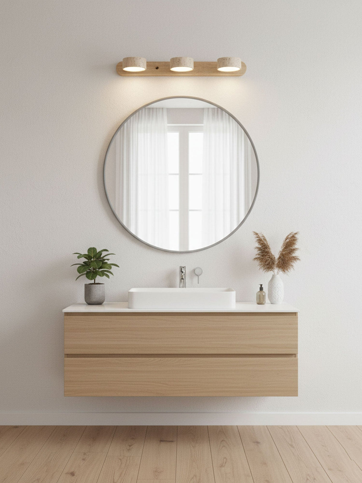 Aplique de pared de piedra natural con LED integrado, lámpara cableada de 2 luces con acento de madera para iluminación ambiental interior en dormitorios, pasillos y salas de estar