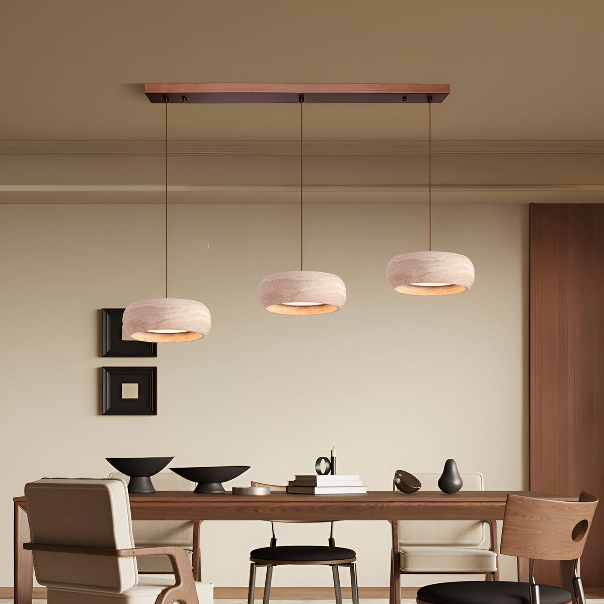 Stone Hanging Lamp 8-Inch Round Natural Travertine Shade Adjustable Drop Cord Ceiling Fixture for Kitchen Island Dining Table Room Modern Or | Thomler