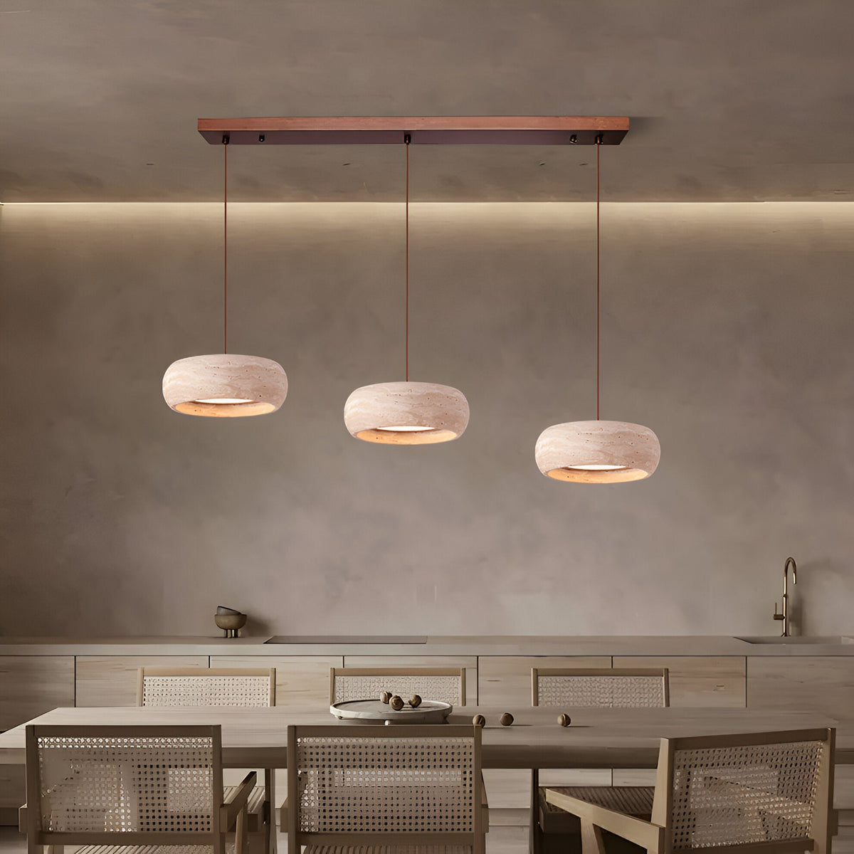 Stone Hanging Lamp 8-Inch Round Natural Travertine Shade Adjustable Drop Cord Ceiling Fixture for Kitchen Island Dining Table Room Modern Or | Thomler