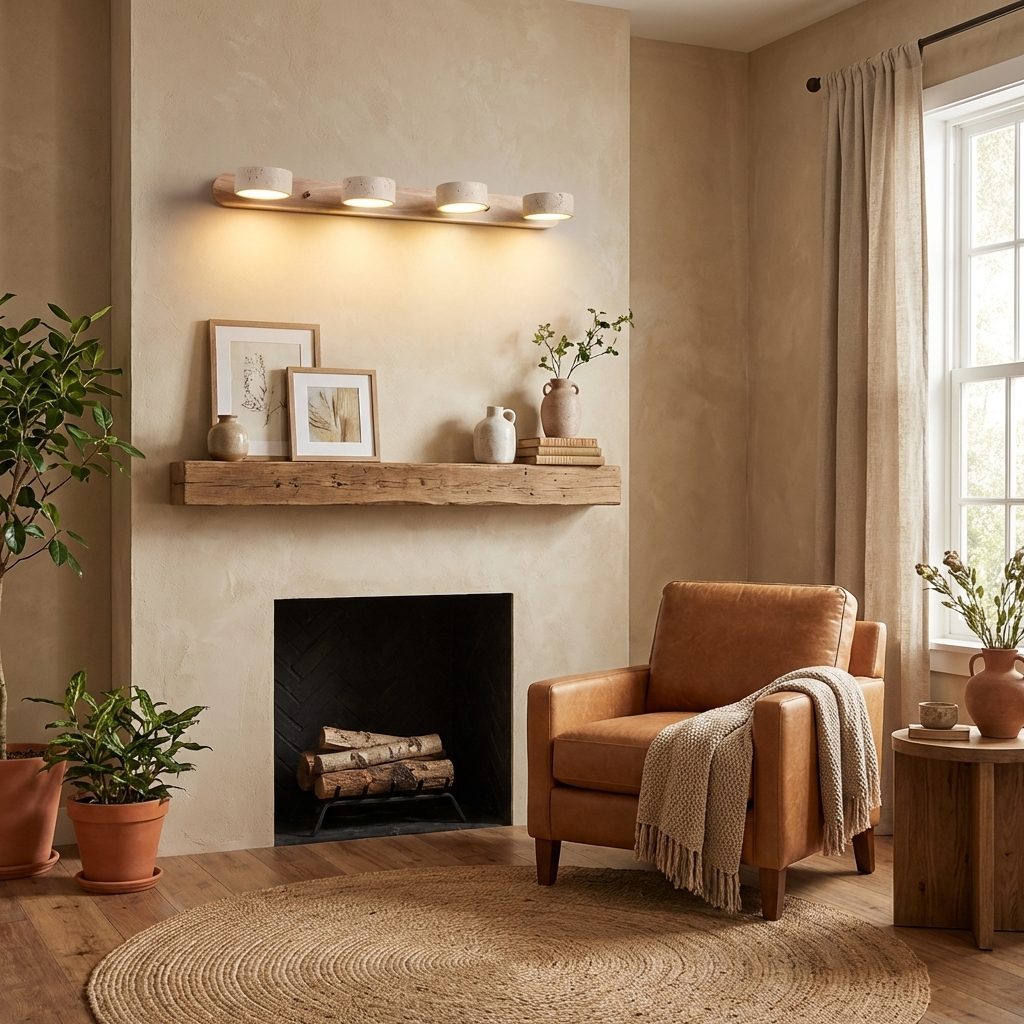 Aplique de pared de piedra natural con LED integrado, lámpara cableada de 2 luces con acento de madera para iluminación ambiental interior en dormitorios, pasillos y salas de estar