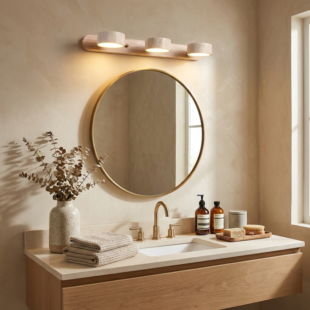 Aplique de pared de piedra natural con LED integrado, lámpara cableada de 2 luces con acento de madera para iluminación ambiental interior en dormitorios, pasillos y salas de estar
