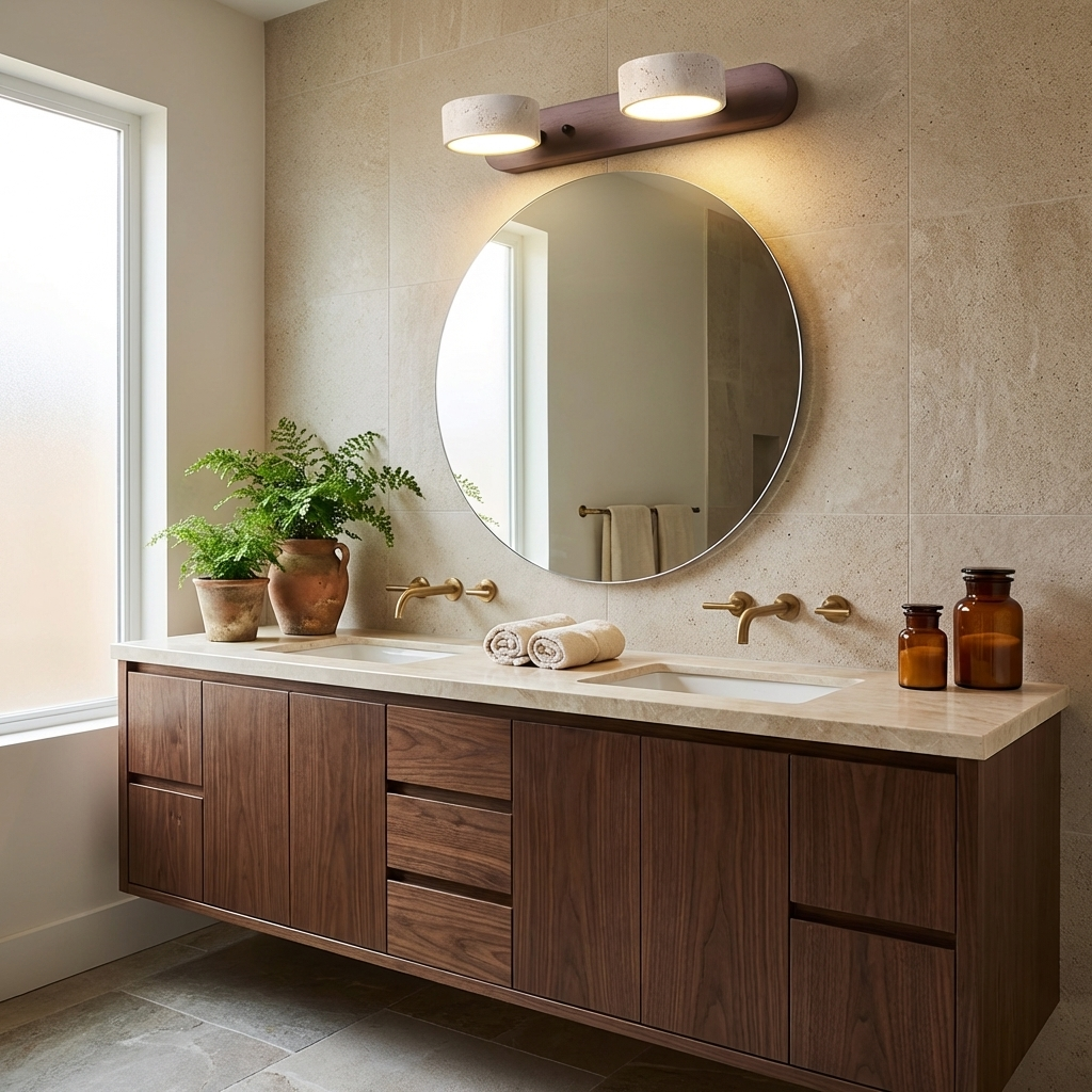 Aplique de pared de piedra natural con LED integrado, lámpara cableada de 2 luces con acento de madera para iluminación ambiental interior en dormitorios, pasillos y salas de estar