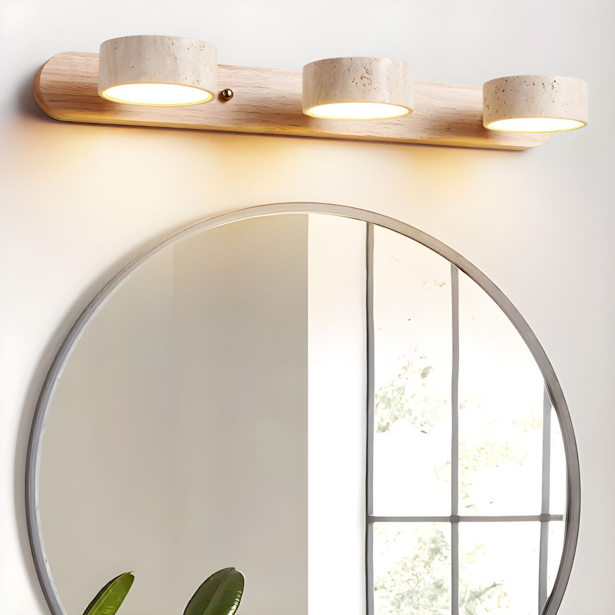 Aplique de pared de piedra natural con LED integrado, lámpara cableada de 2 luces con acento de madera para iluminación ambiental interior en dormitorios, pasillos y salas de estar