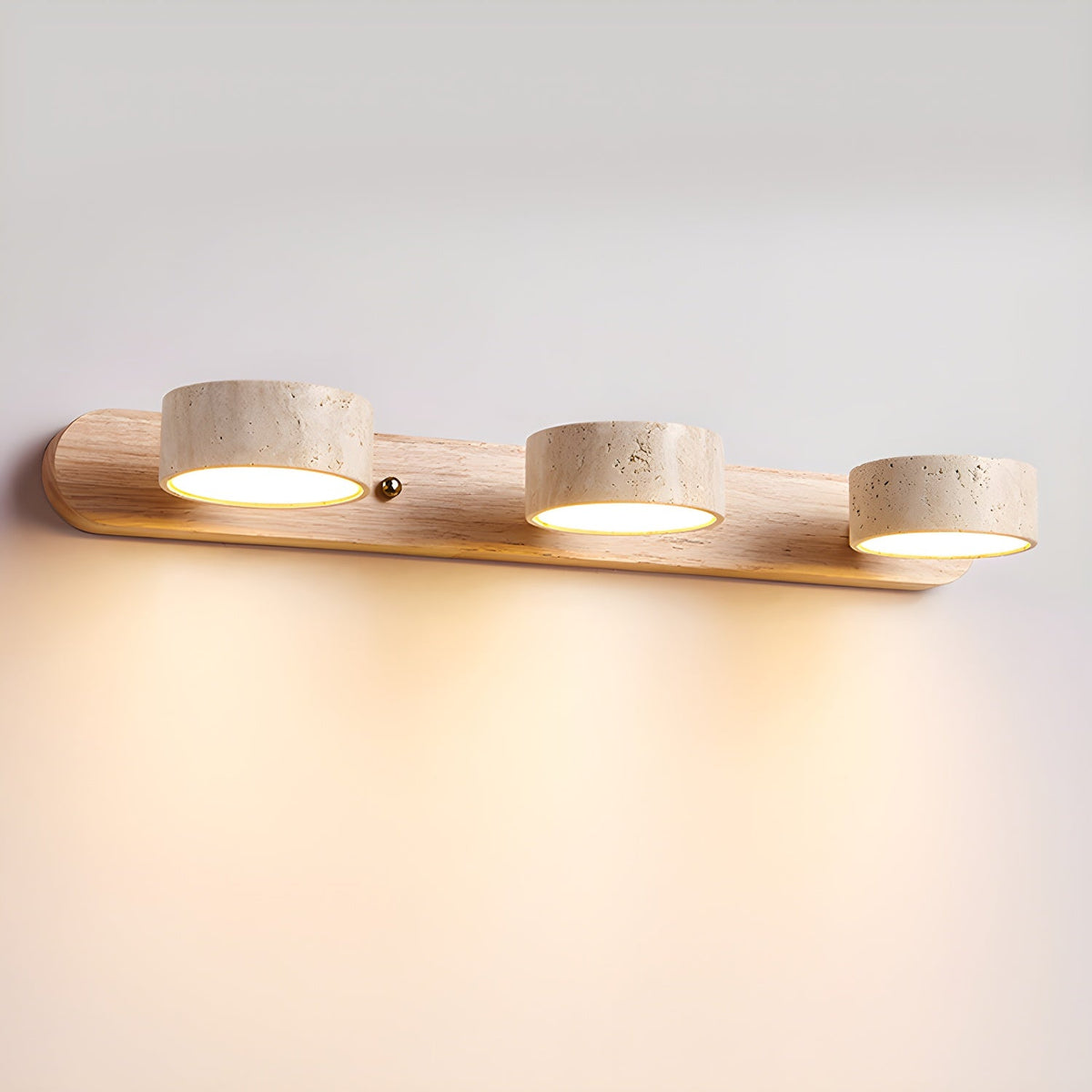 Aplique de pared de piedra natural con LED integrado, lámpara cableada de 2 luces con acento de madera para iluminación ambiental interior en dormitorios, pasillos y salas de estar