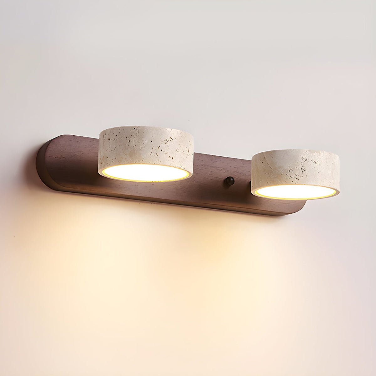 Aplique de pared de piedra natural con LED integrado, lámpara cableada de 2 luces con acento de madera para iluminación ambiental interior en dormitorios, pasillos y salas de estar