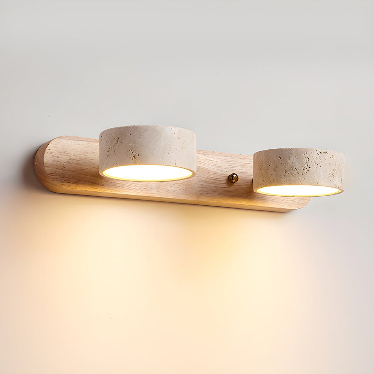 Aplique de pared de piedra natural con LED integrado, lámpara cableada de 2 luces con acento de madera para iluminación ambiental interior en dormitorios, pasillos y salas de estar