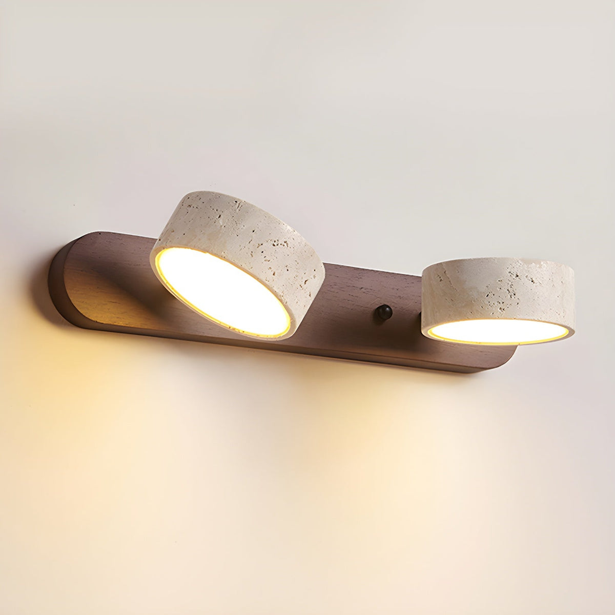 Aplique de pared de piedra natural con LED integrado, lámpara cableada de 2 luces con acento de madera para iluminación ambiental interior en dormitorios, pasillos y salas de estar