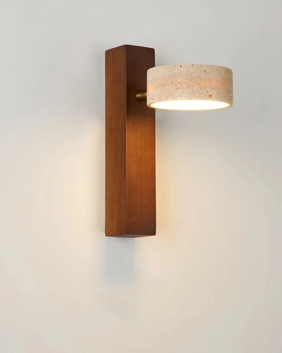 Adjustable Walnut & Stone Sconce with Focused Downlight for Bedside Reading and Hallways 9.3 in Tall Japandi Natural Material Fixture | Thomler
