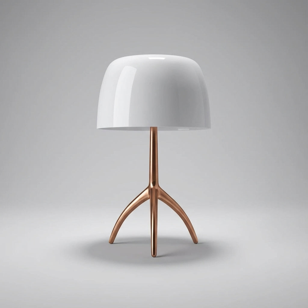 Stativ-Schreibtischlampe mit kuppelförmigem Schirm, 18 Zoll LED-Arbeitsleuchte, kupferfarbener Metallsockel mit rotem Akzent für Schlafzimmer, Büro, Nachttisch, moderne skulpturale Leseleuchte | Thomler