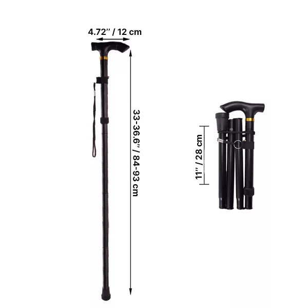 Teleskopierbarer Gehstock mit ergonomischem Griff und rutschfester Gummikappe, faltbares Design