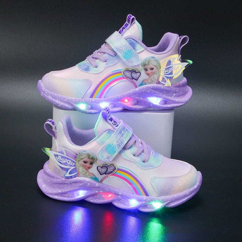 Girls Light-Up Sneakers with Rainbow Glitter and LED Soles for School, Play, and Active Wear | Thomler
