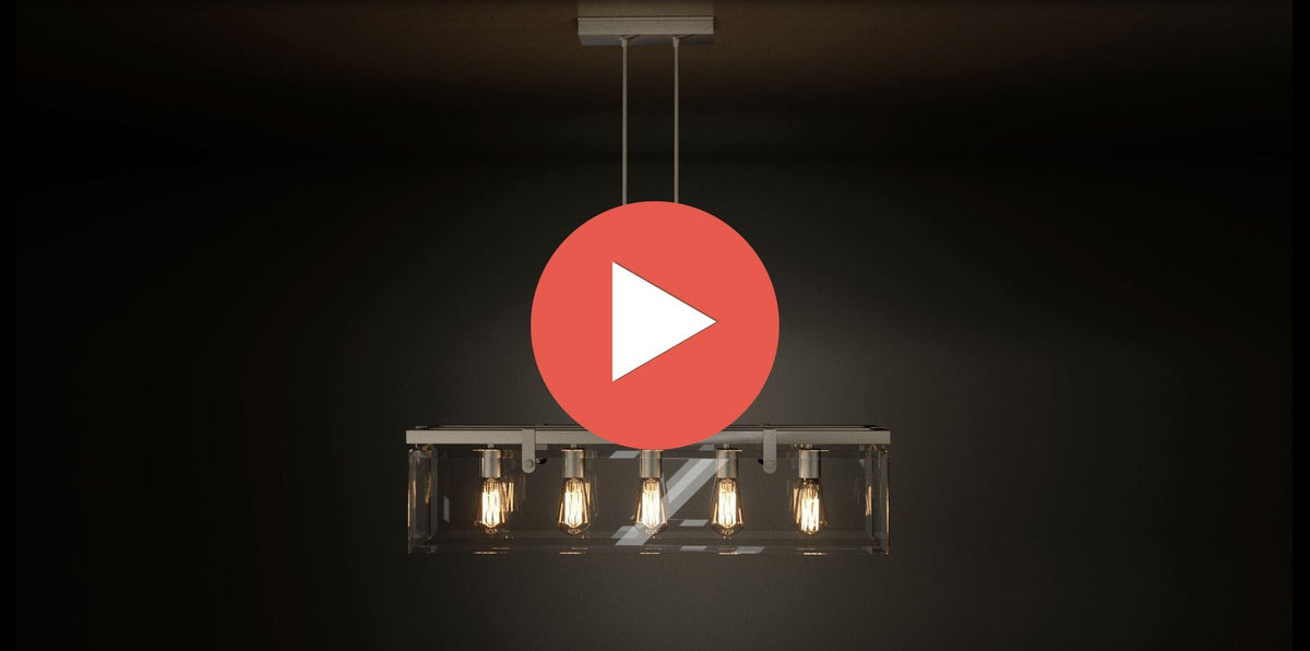 Linear Overhead Island Fixture Steel Frame Beveled Glass 37-Inch 5-Light Adjustable Chain Brushed Nickel for Kitchen & Dining | Thomler