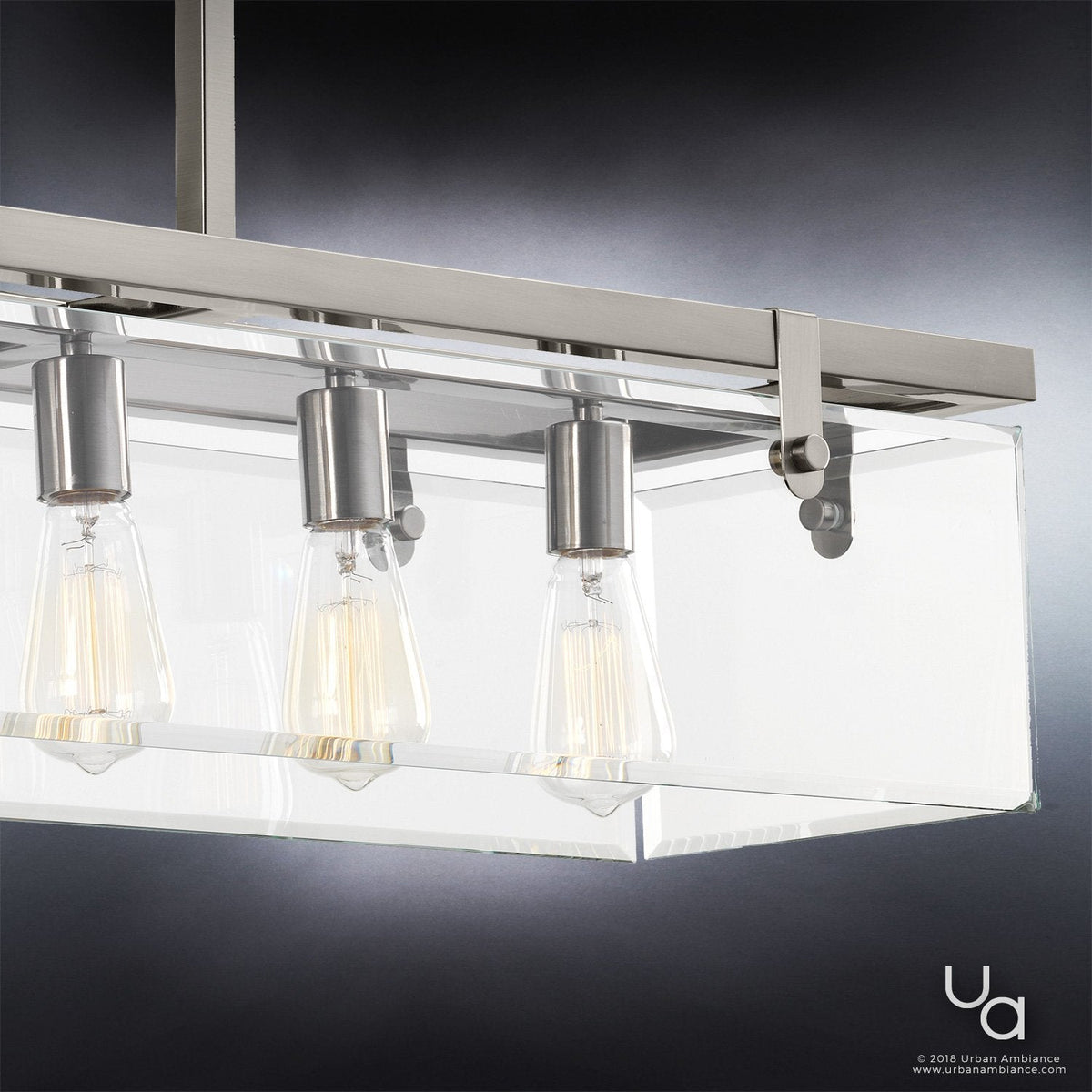 Linear Overhead Island Fixture Steel Frame Beveled Glass 37-Inch 5-Light Adjustable Chain Brushed Nickel for Kitchen & Dining | Thomler
