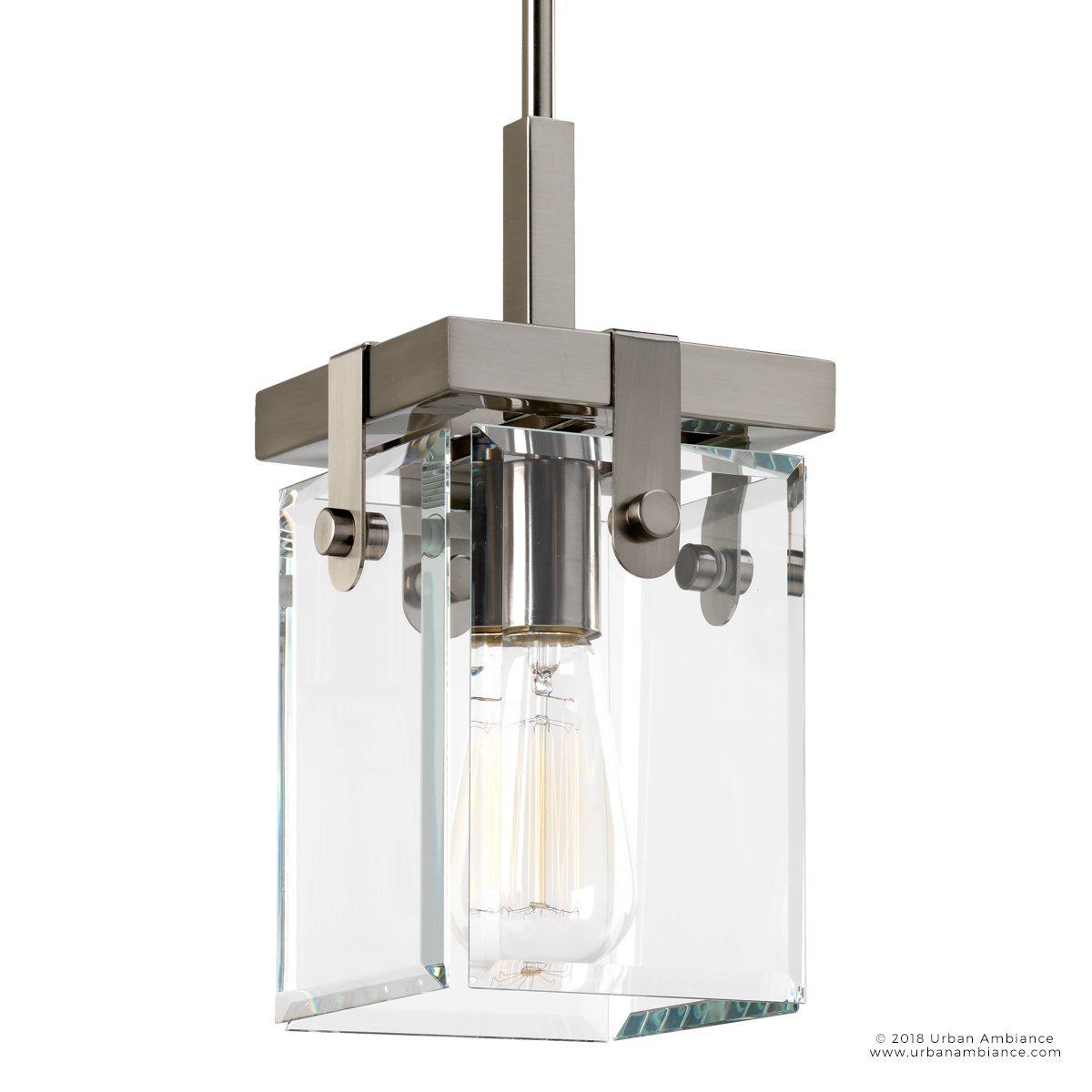 12-inch hanglamp van staal en geslepen glas voor aanrechten, eetruimtes en gangen – Geborsteld nikkel afwerking met in hoogte verstelbaar snoer – Thomler