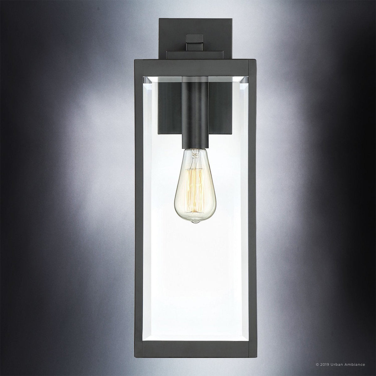20-Inch Black Steel Exterior Sconce with Beveled Glass Panels for Porch & Entryway | Weather-Resistant Farmhouse Fixture | Thomler