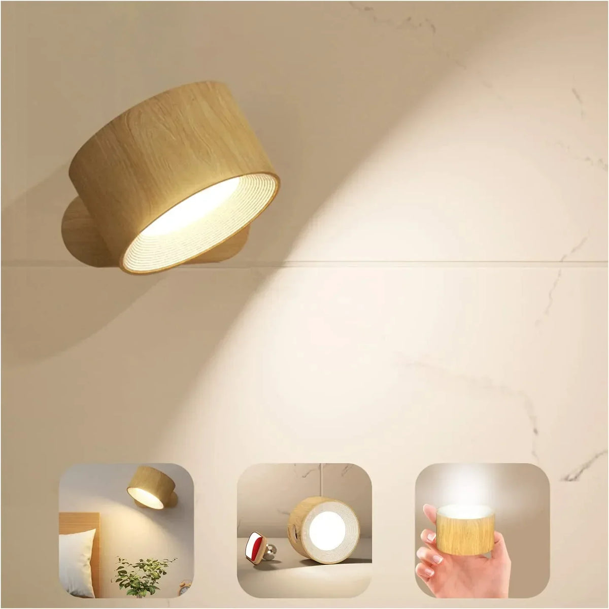 Cordless Rotating Sconce Light USB Rechargeable 3 in Magnetic Mount Touch Dimming Night Light for Bedside Hallway Closet Accent Lighting No | Thomler