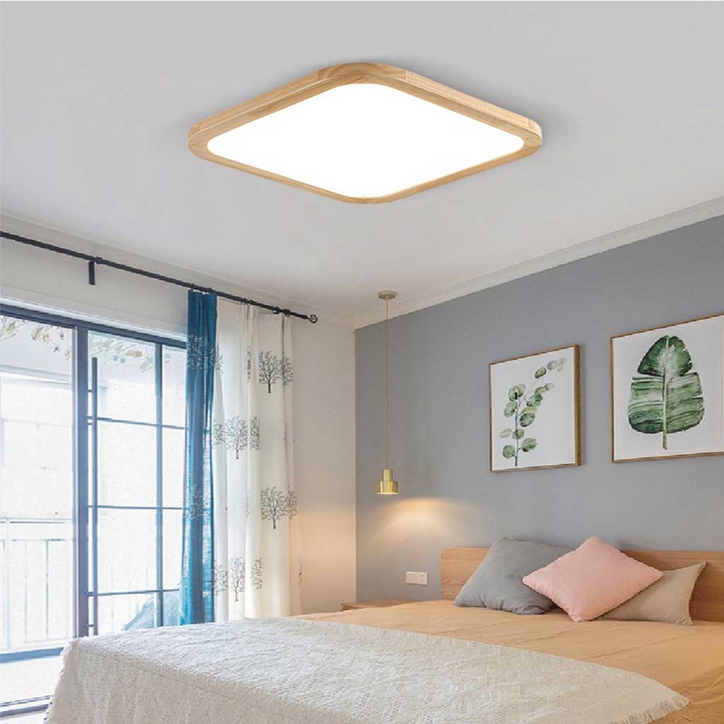 Rectangle LED Overhead Light 47×32 Inch Wood Frame Dimmable Remote 3-Color Temperature Dining Room Bedroom Hall Low Profile Fixture Modern S | Thomler