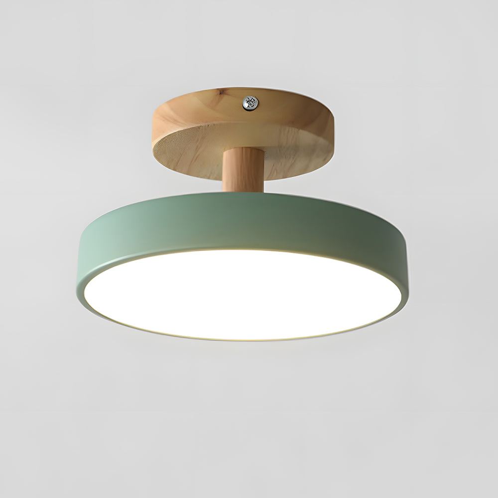 12W LED Flush Mount Light Wood & Green Finish for Bedroom Hallway Small Rooms Modern Scandinavian Style Ceiling Fixture 32-108 sq ft | Thomler