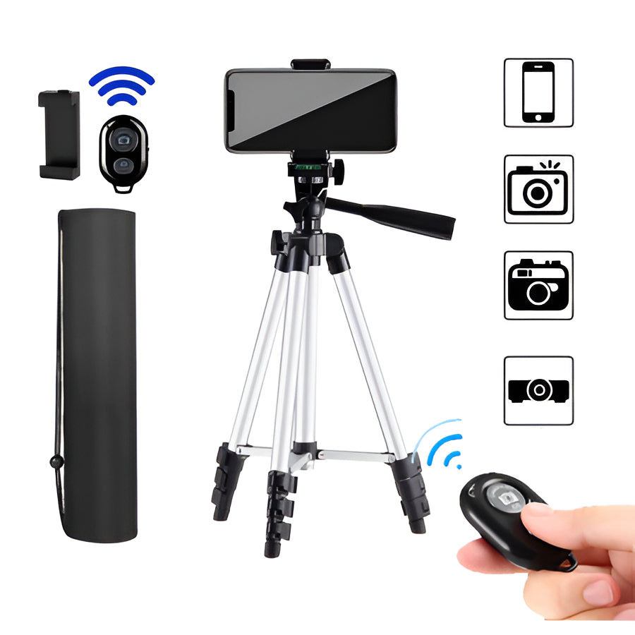 Uitschuifbaar camerastatief met draadloze afstandsbediening en verstelbare telefoonhouder, 51-140 cm